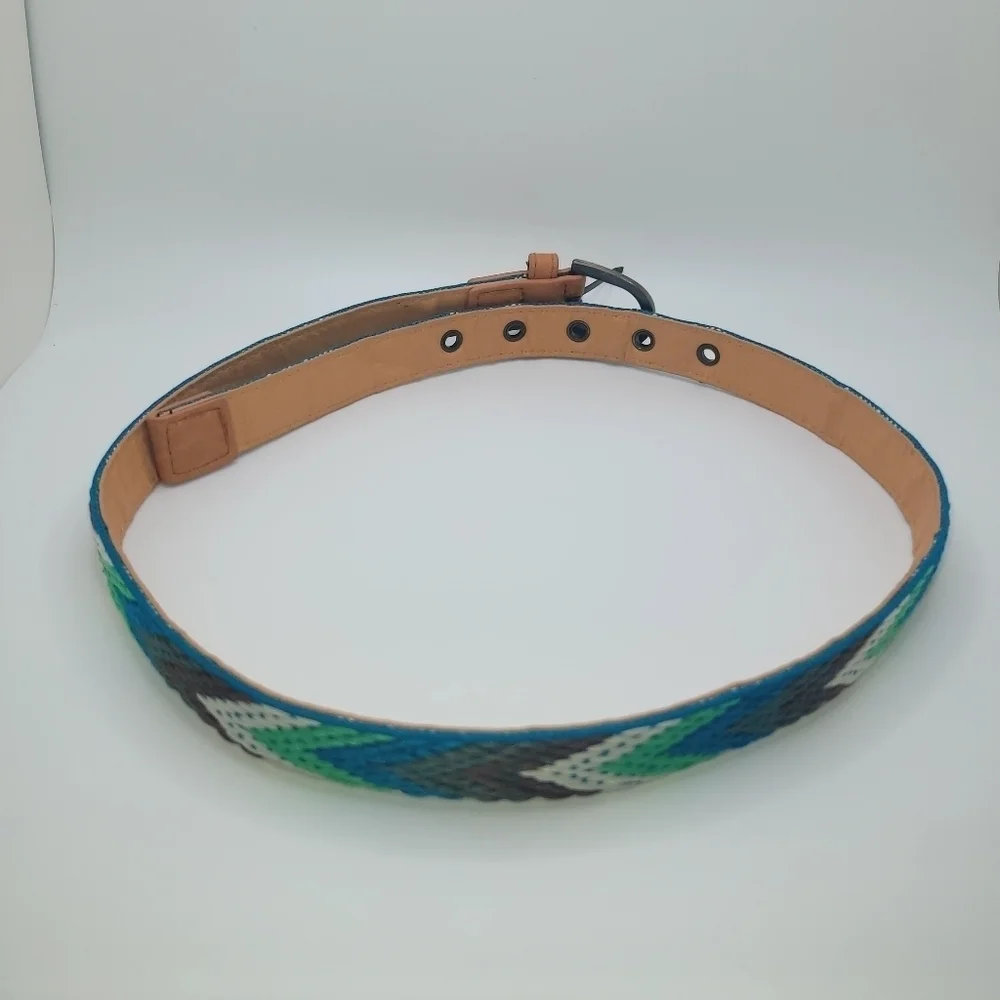 Weave Multicolor Belt Green Blue Black White Aztec Southwestern